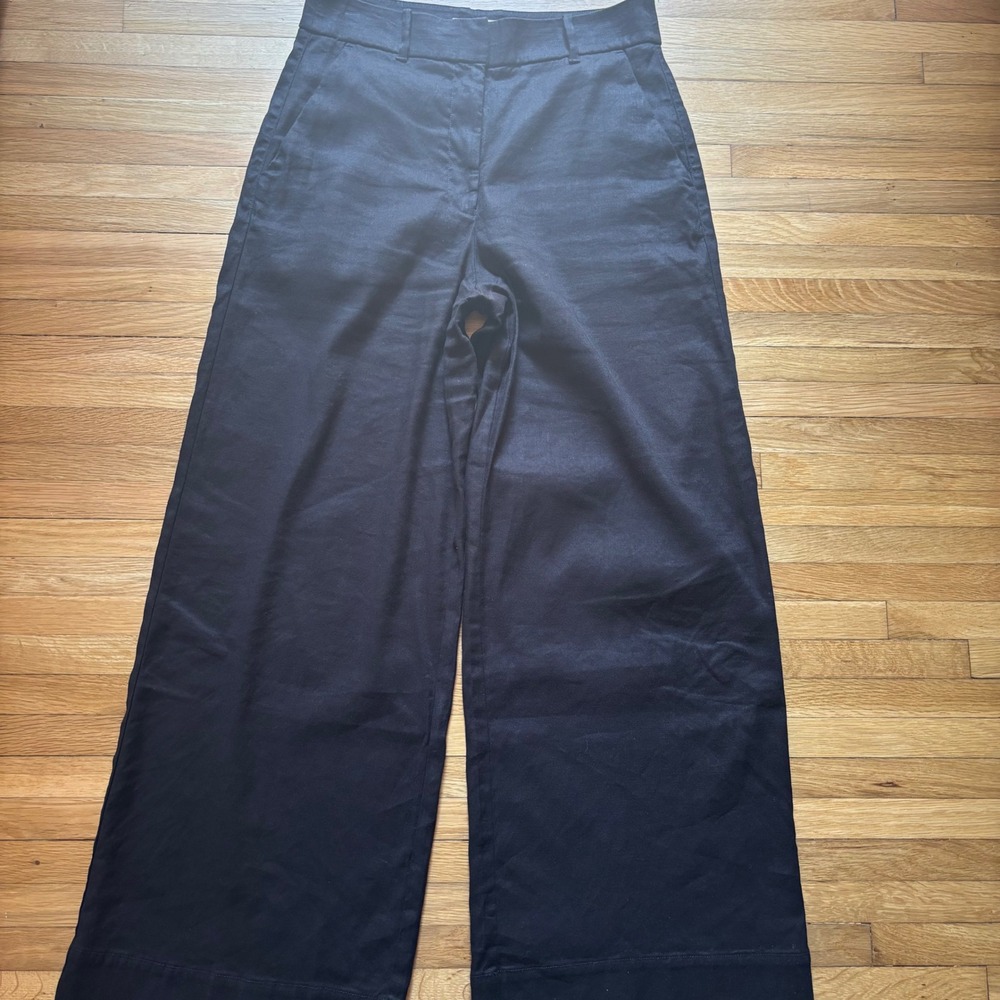 Everlane Linen Blend Wide Leg Pants Trouser Black Women 6 Minimalist Office Boss